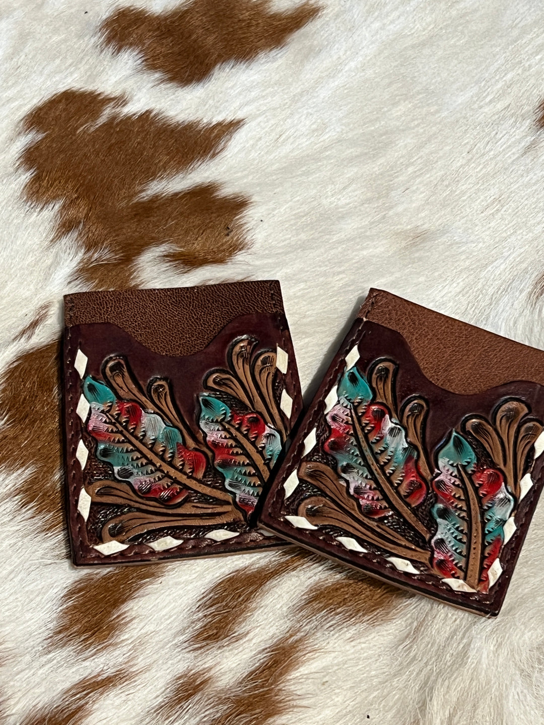 Stamped Leather Card Holders + Cowhide