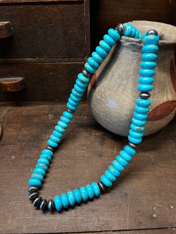 Sleeping Beauty Turquoise with 9mm Saucer Beads 21"