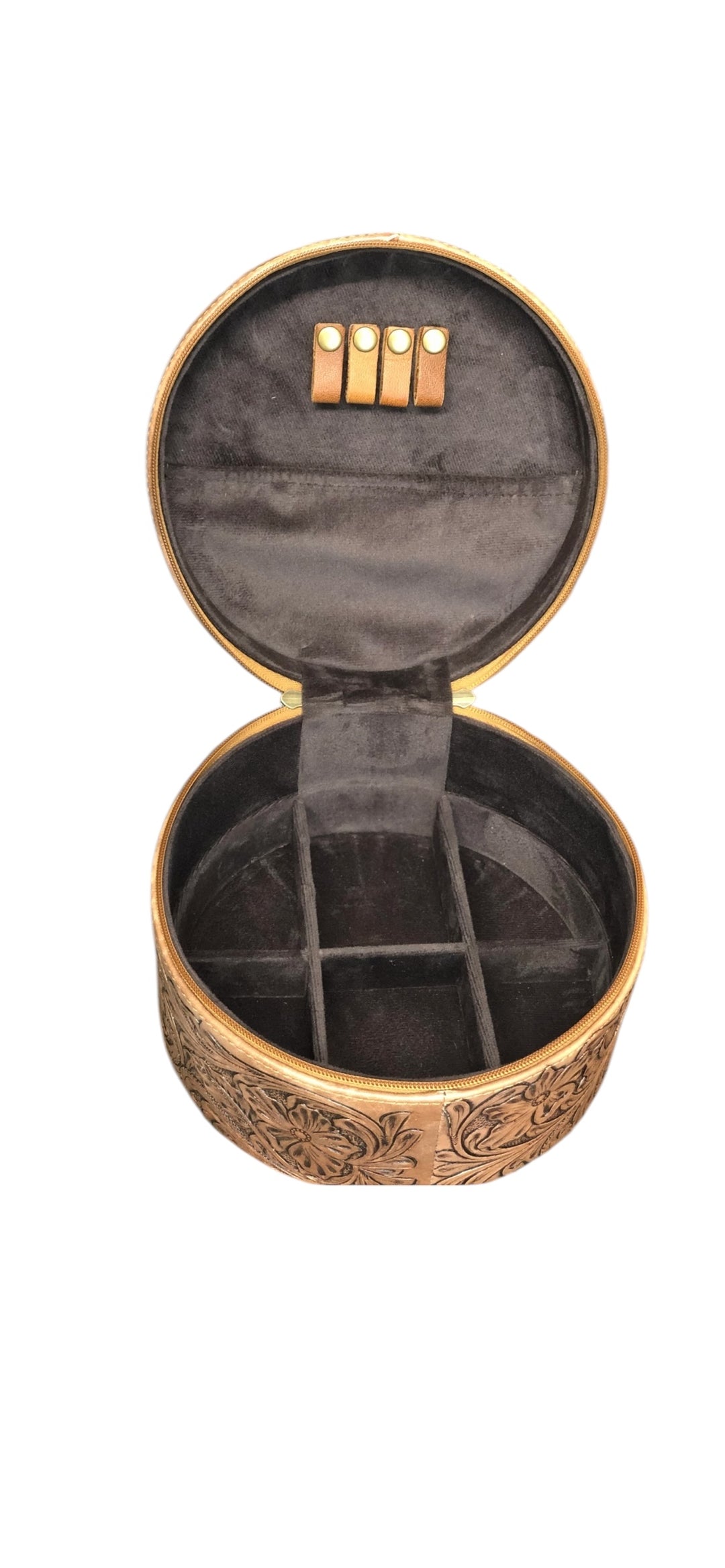 Round Burned Leather Jewelry Box
