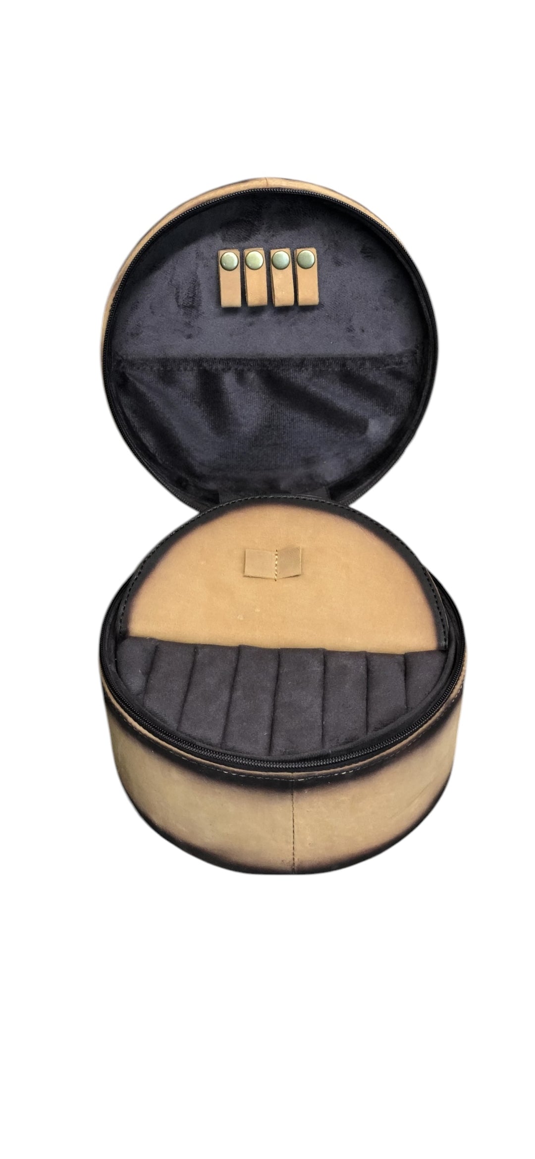 Round Burned Leather Jewelry Box