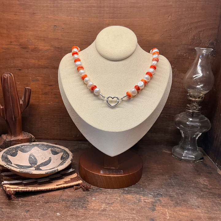 Red Spiny Oyster & Freshwater Pearls Necklace