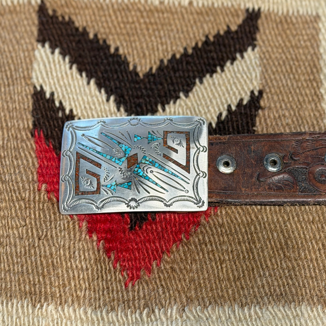 Vintage Navajo Chip Inlay Belt Buckle