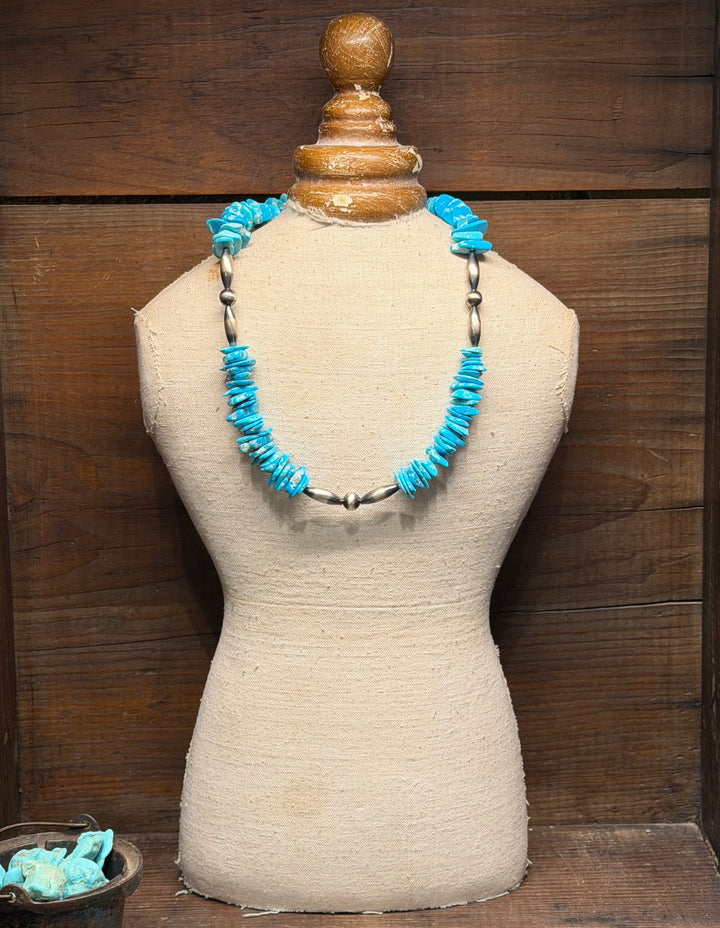 Turquoise Heishi Nugget Necklace with Navajo Pearls