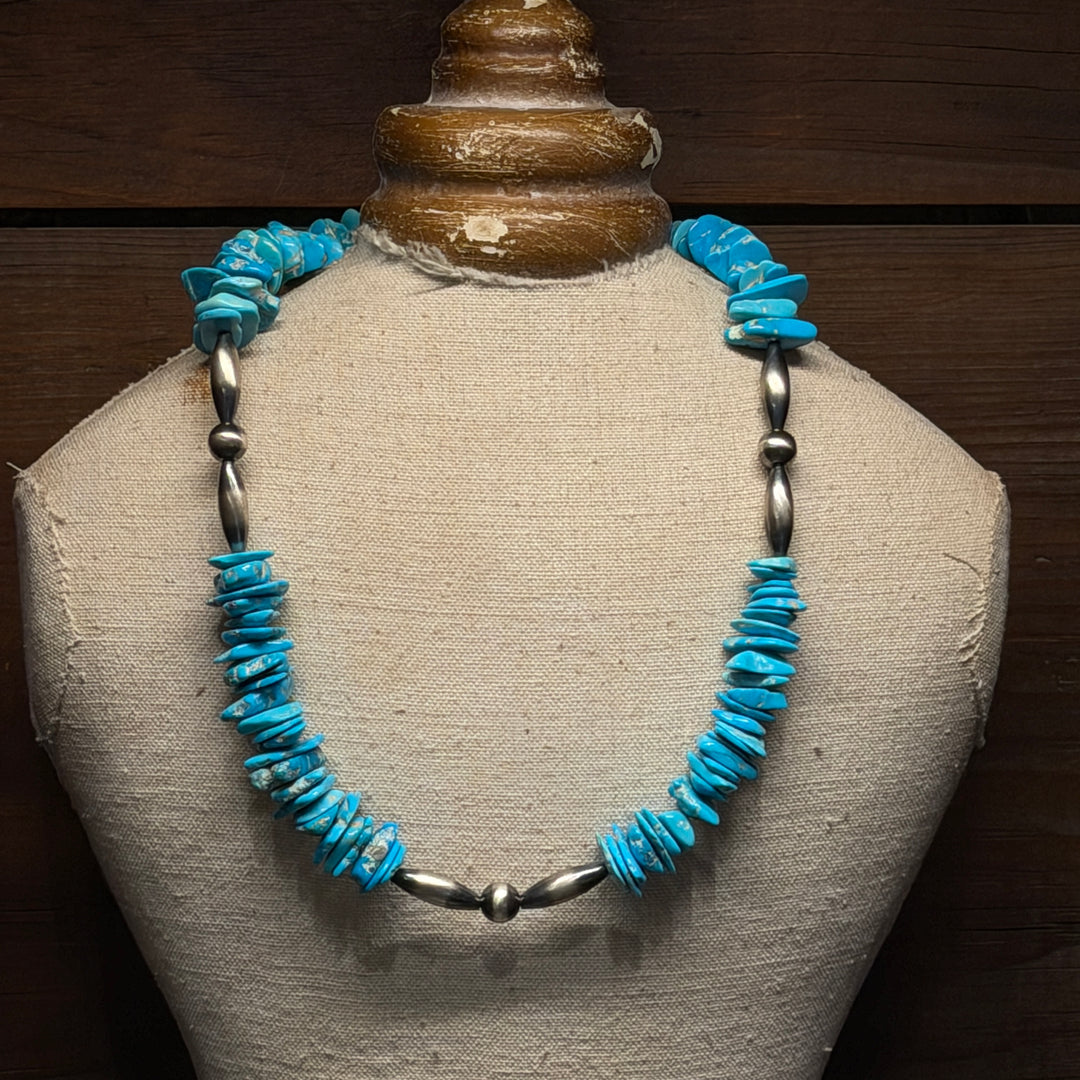 Turquoise Heishi Nugget Necklace with Navajo Pearls