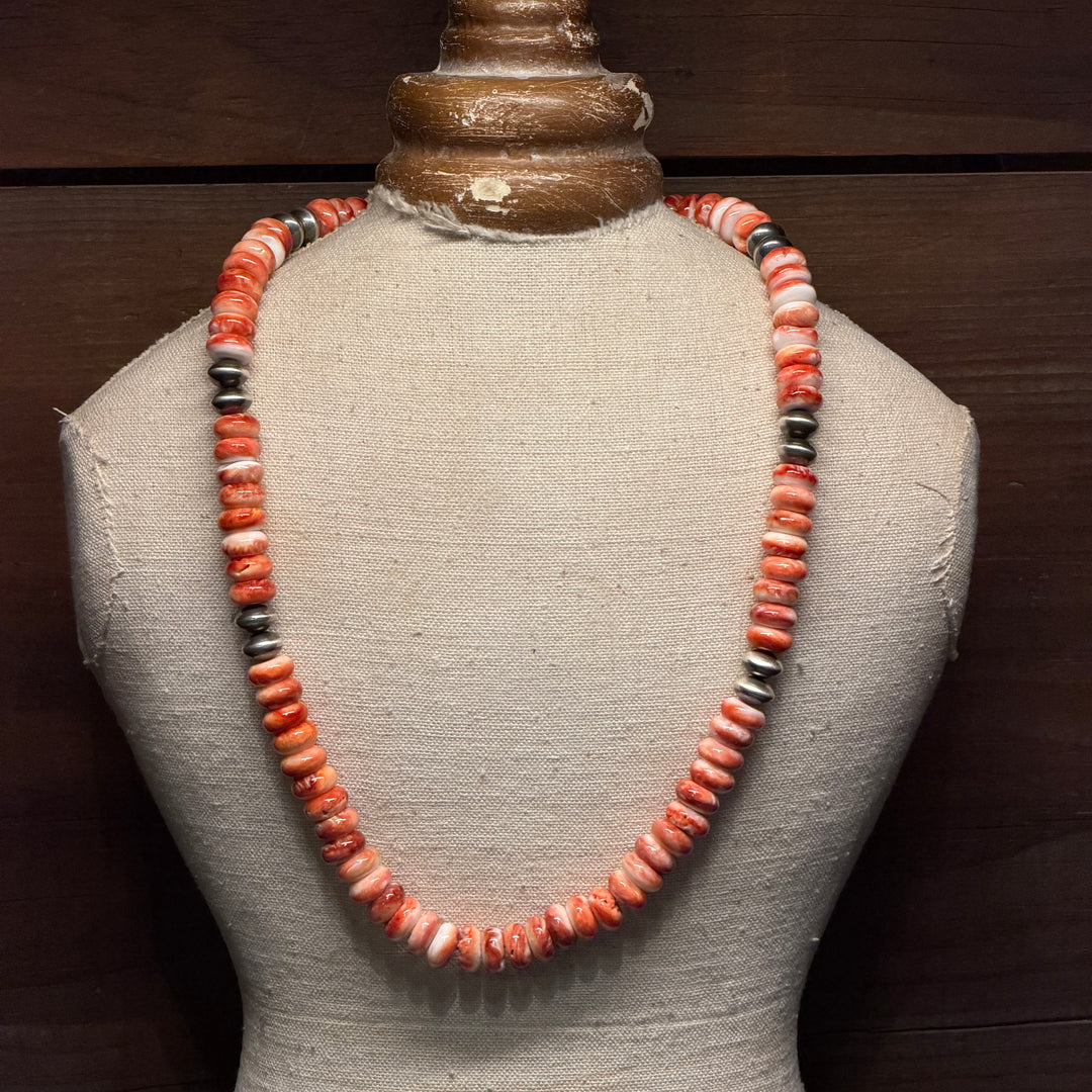 Spiny Oyster Bead Necklace with Navajo Sterling Silver Accents