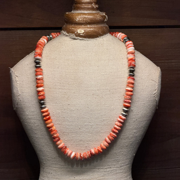 Spiny Oyster Bead Necklace with Navajo Sterling Silver Accents