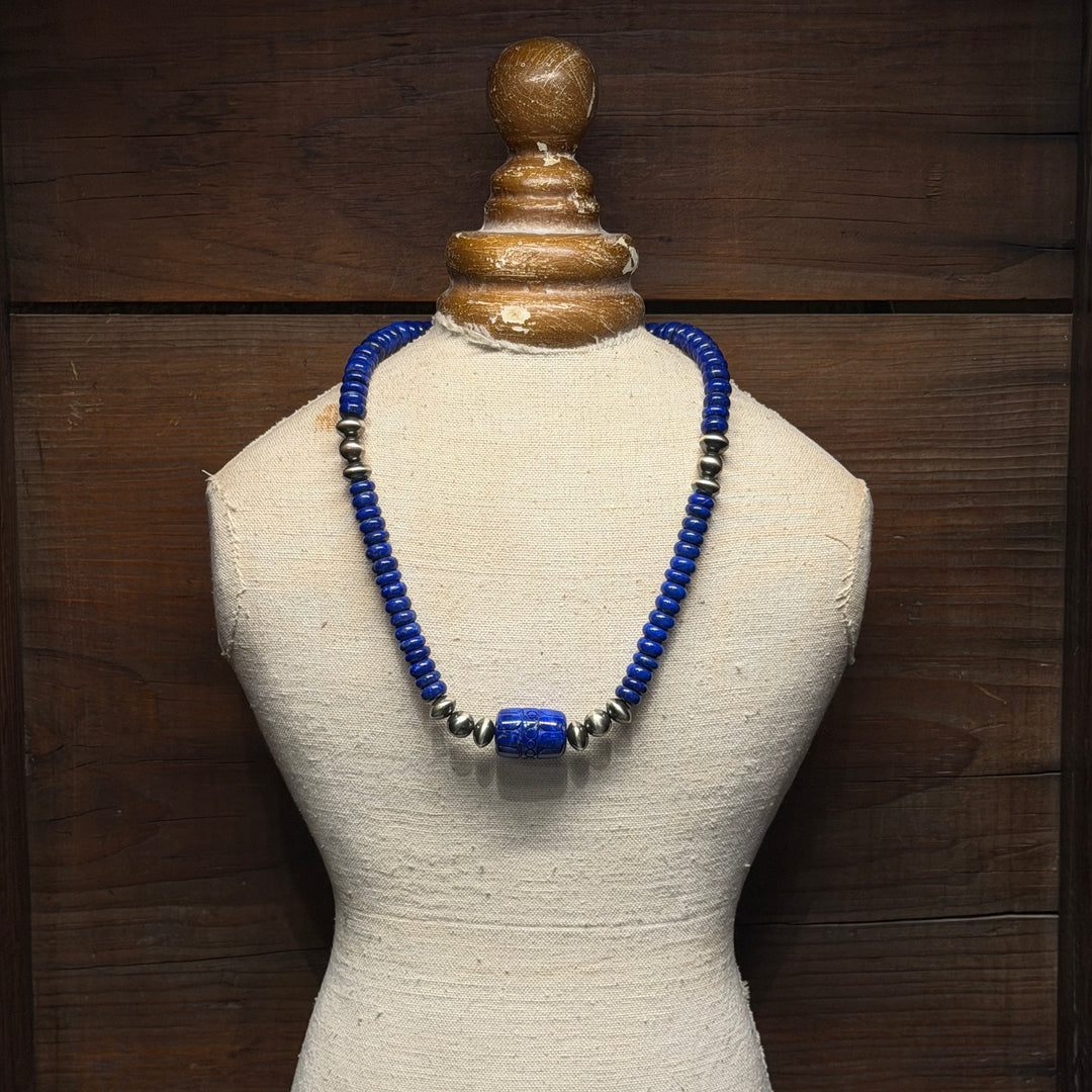 Lapis Lazuli Bead Necklace with Sterling Silver
