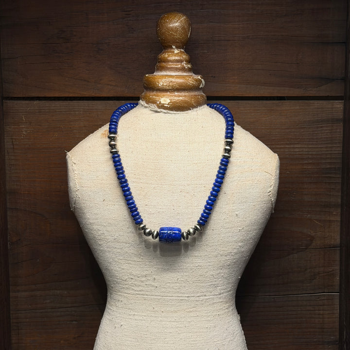 Lapis Lazuli Bead Necklace with Sterling Silver