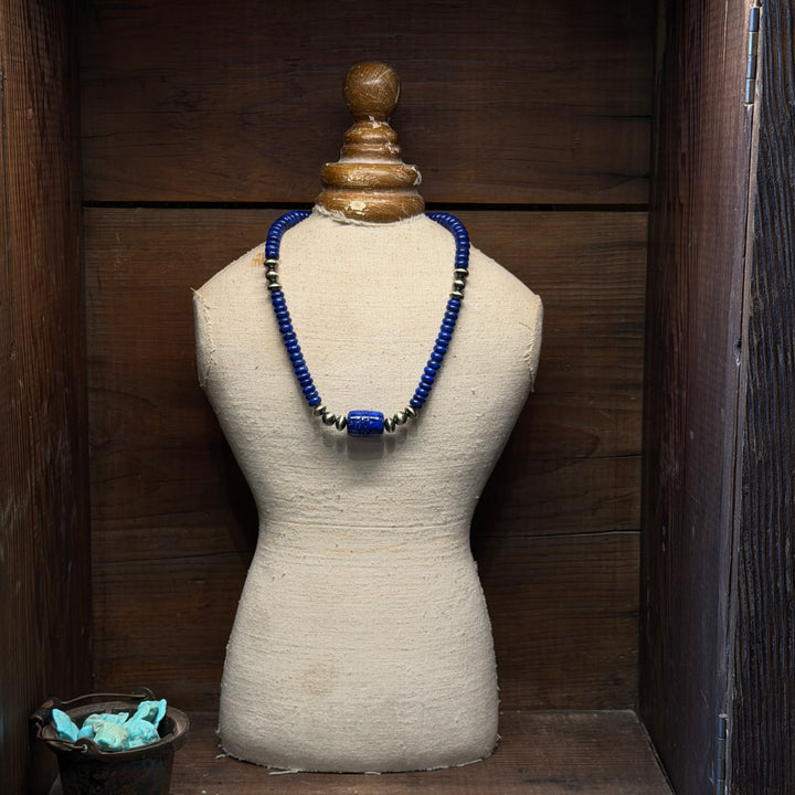 Lapis Lazuli Bead Necklace with Sterling Silver