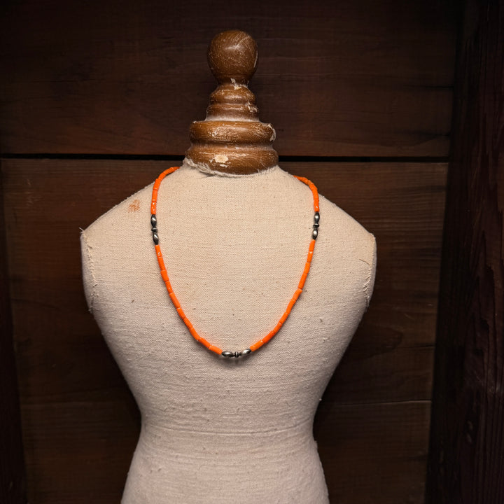 Mediterranean Coral Necklace with Navajo Sterling Silver Beads