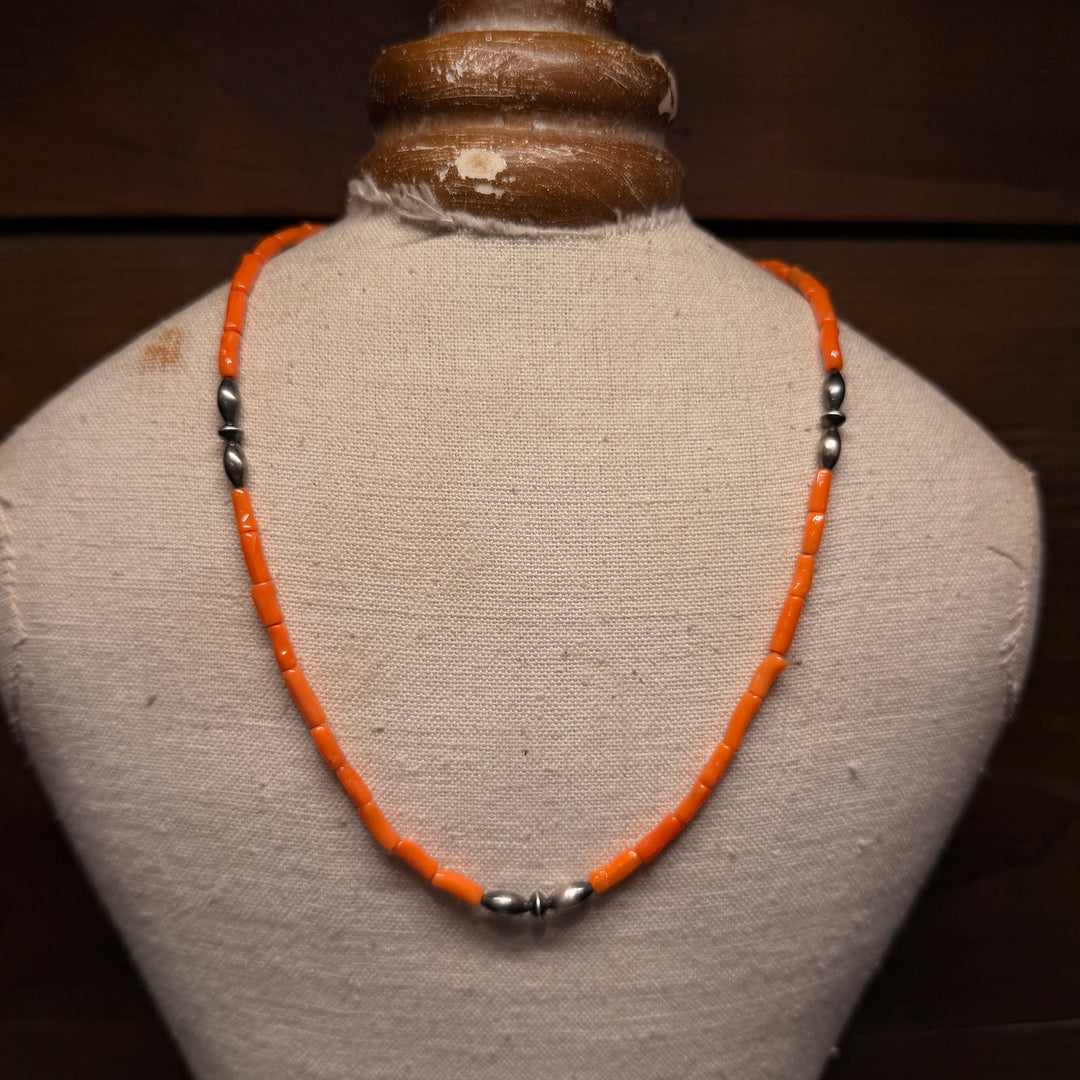 Mediterranean Coral Necklace with Navajo Sterling Silver Beads