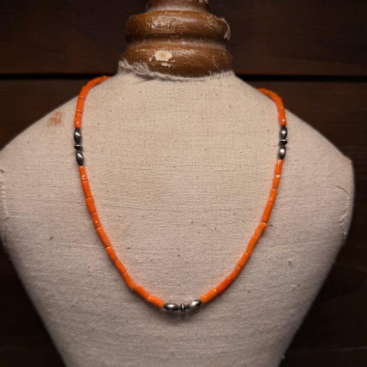 Mediterranean Coral Necklace with Navajo Sterling Silver Beads