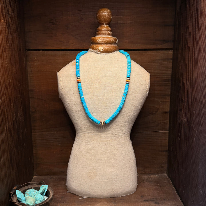Turquoise Heshi Necklace with Orange Spiny Oyster & Navajo Pearls