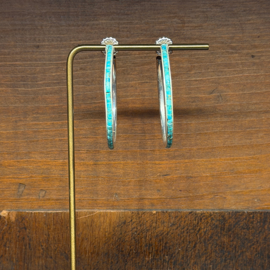 Inlay Turquoise Hoops