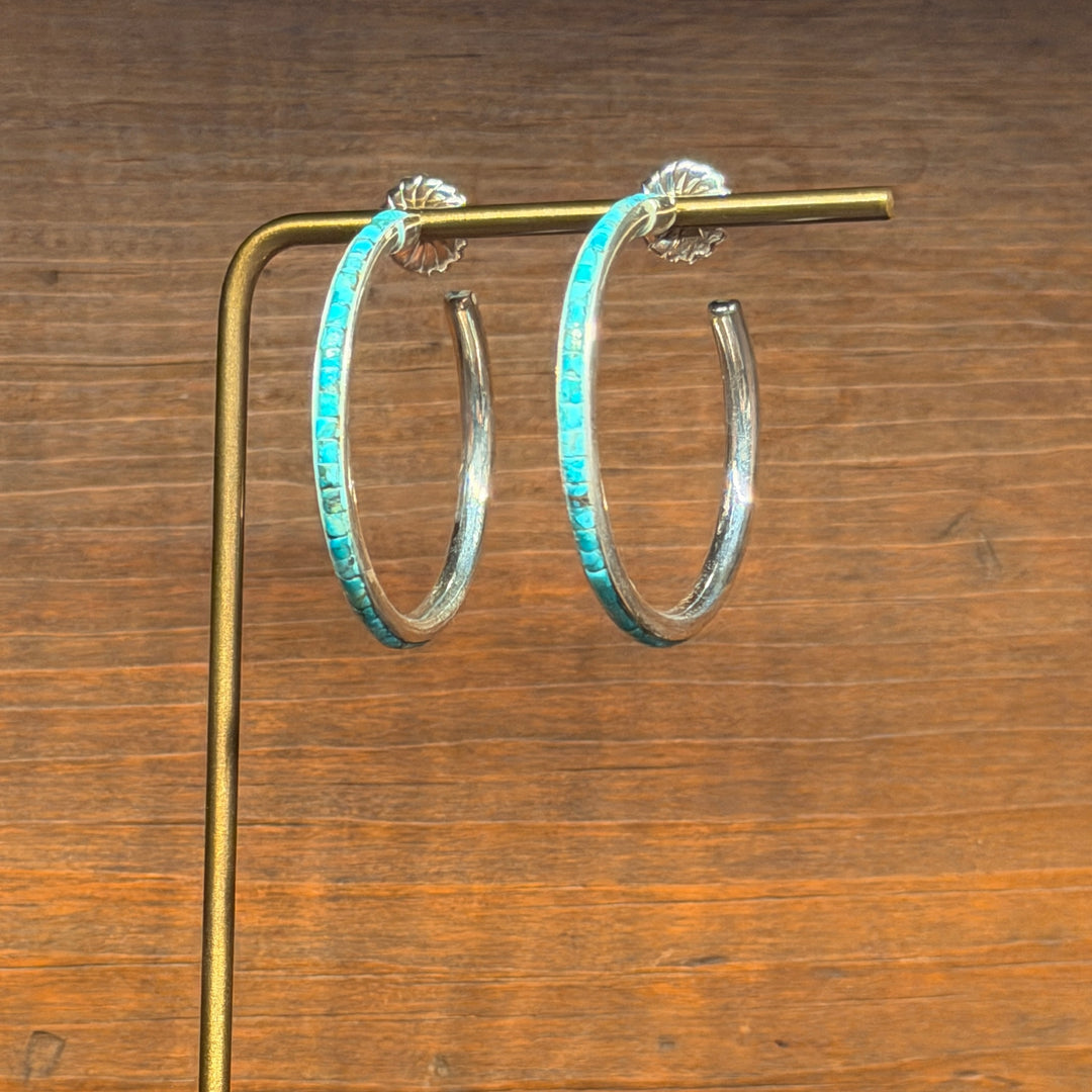 Inlay Turquoise Hoops