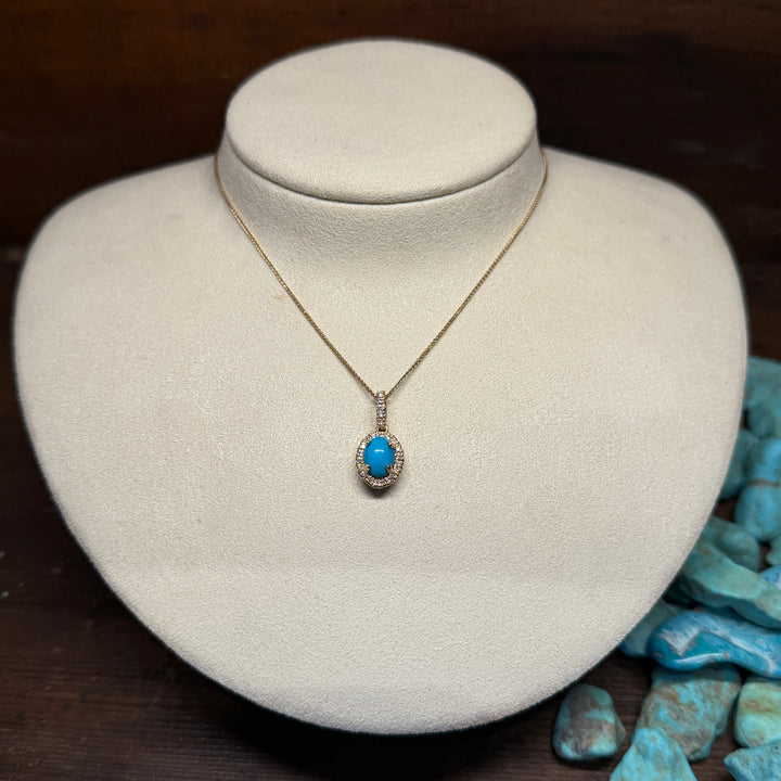 14K Gold Turquoise & Diamond Halo Pendant