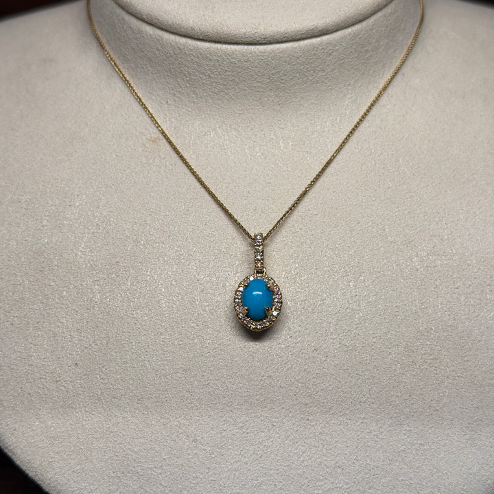 14K Gold Turquoise & Diamond Halo Pendant