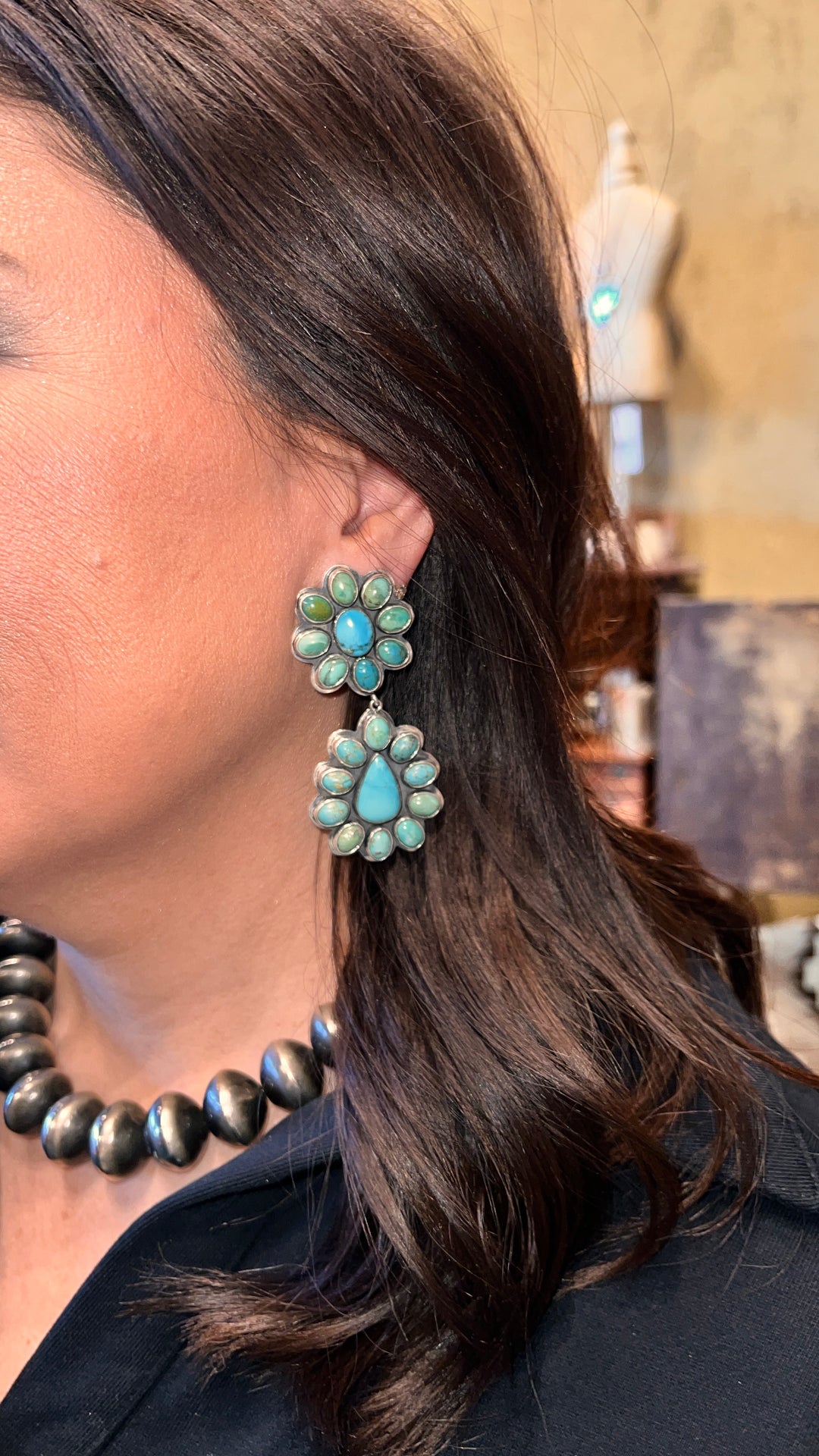 Double Cluster Turquoise Earrings