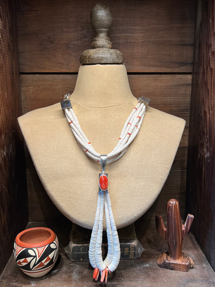 White Clam Shell & Red Spiny Joccla Necklace