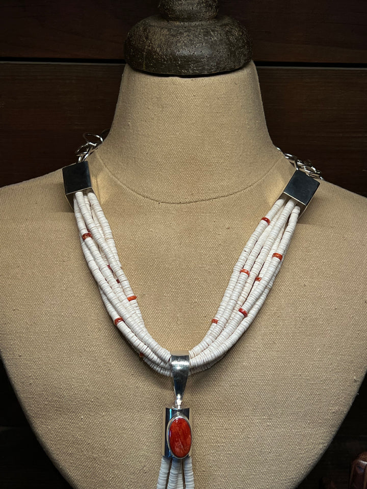 White Clam Shell & Red Spiny Joccla Necklace