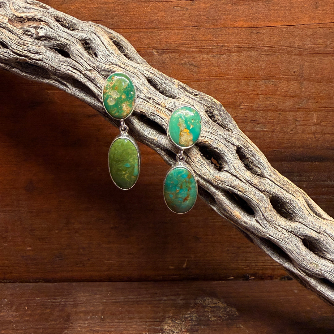 Green Turquoise Two-Stone Dangle Earrings by Federico Jimenez