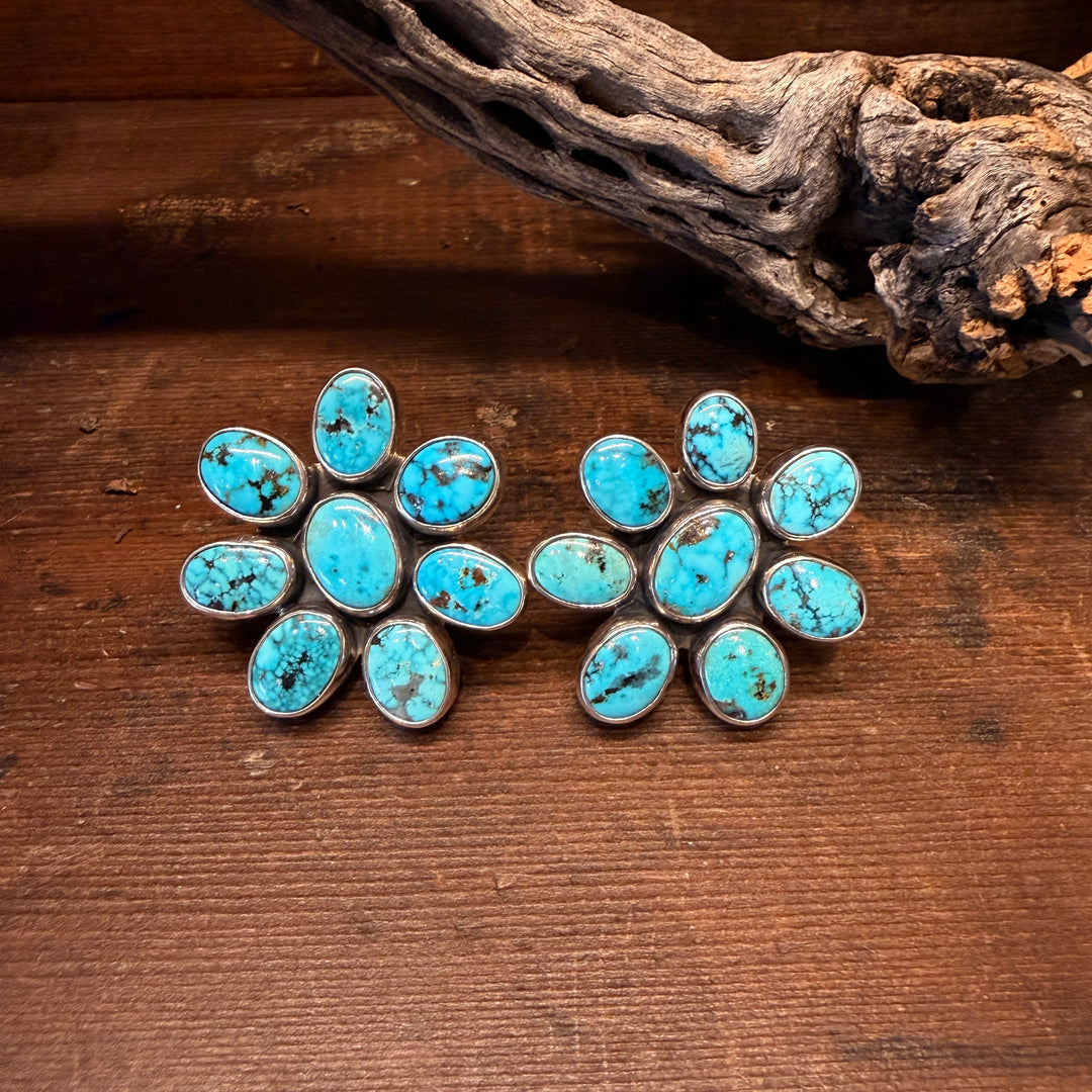 Kingman Turquoise Flower Cluster Earrings by Federico Jimenez