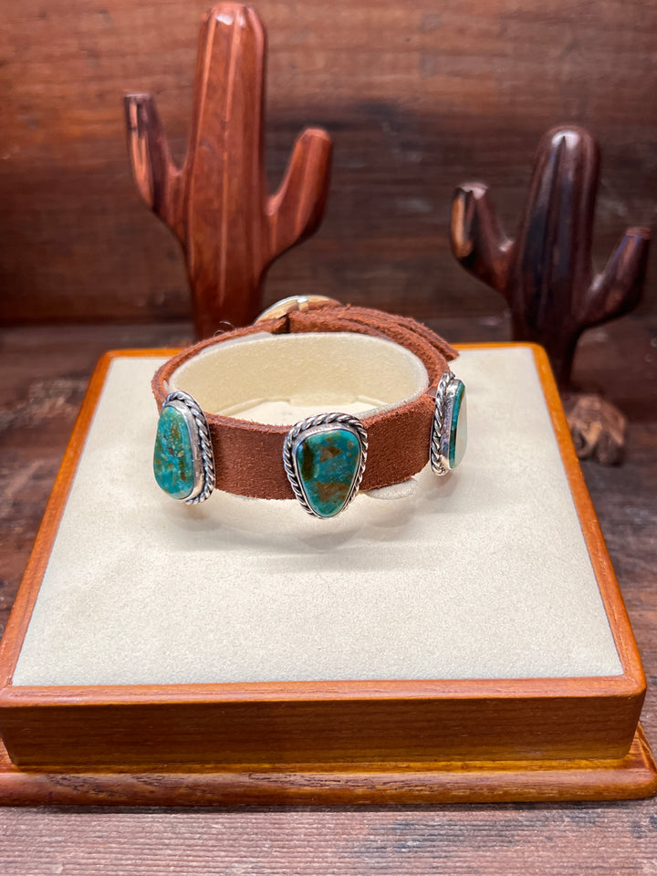 Green Turquoise Concho Leather Bracelet