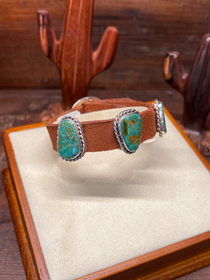 Green Turquoise Concho Leather Bracelet