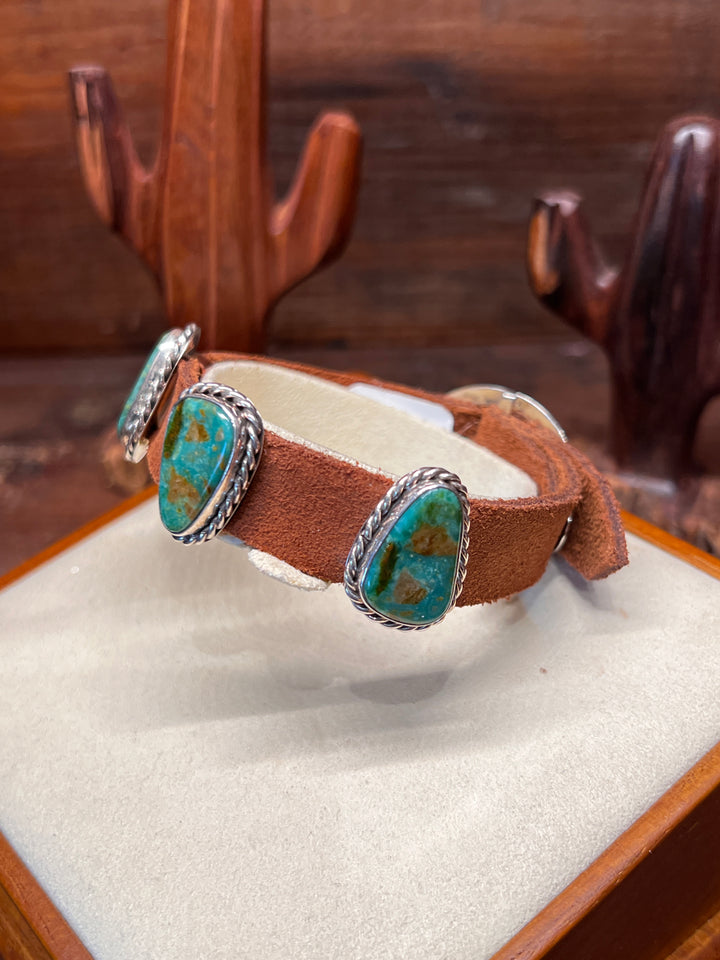 Green Turquoise Concho Leather Bracelet