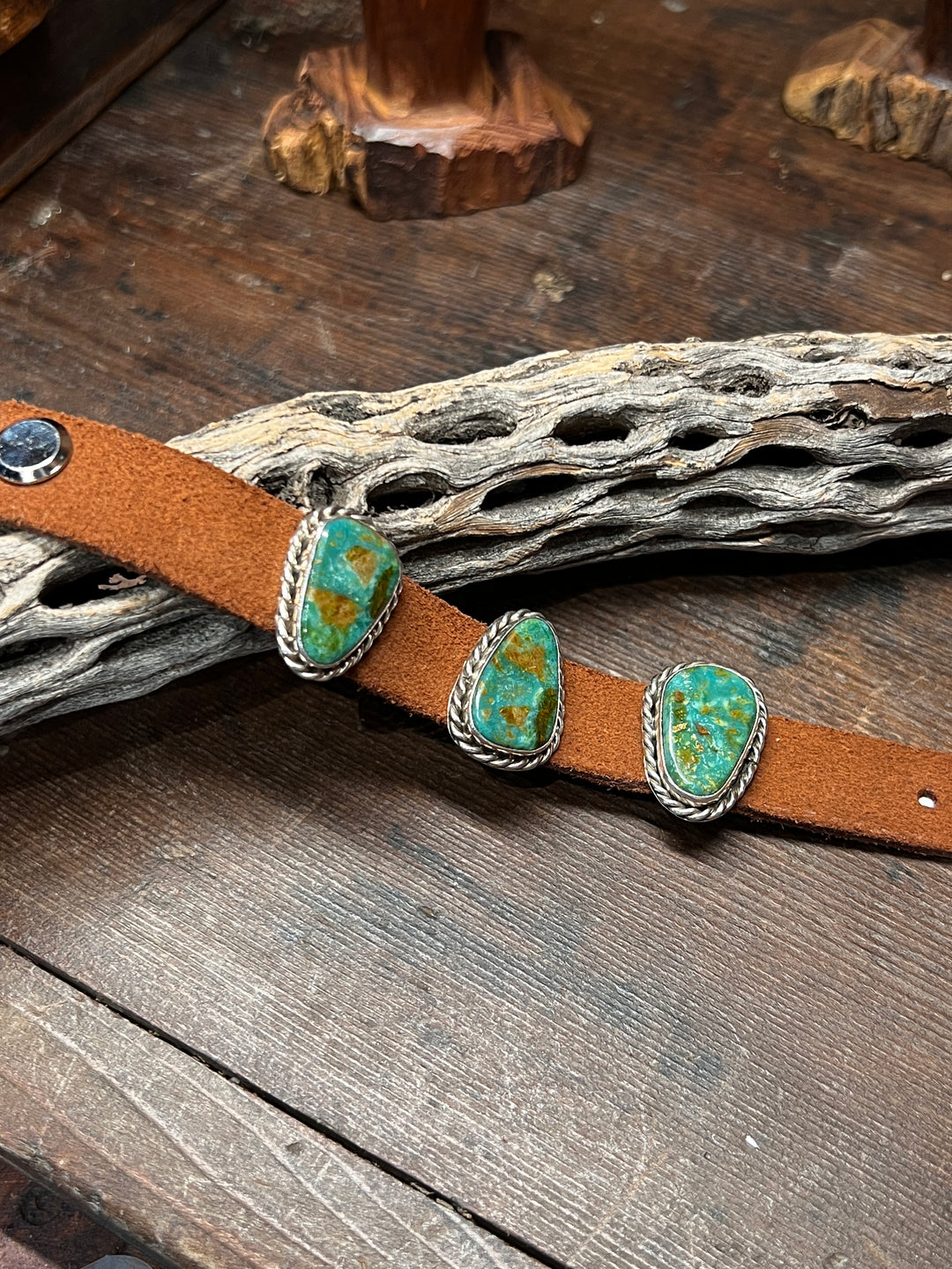 Green Turquoise Concho Leather Bracelet