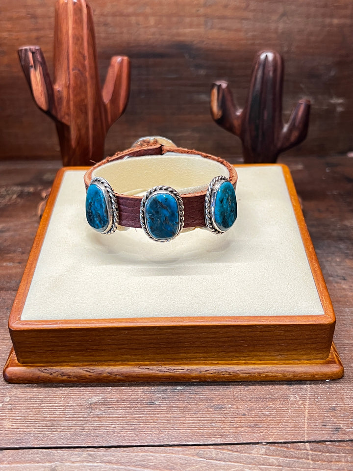 Blue Turquoise Concho Leather Bracelet