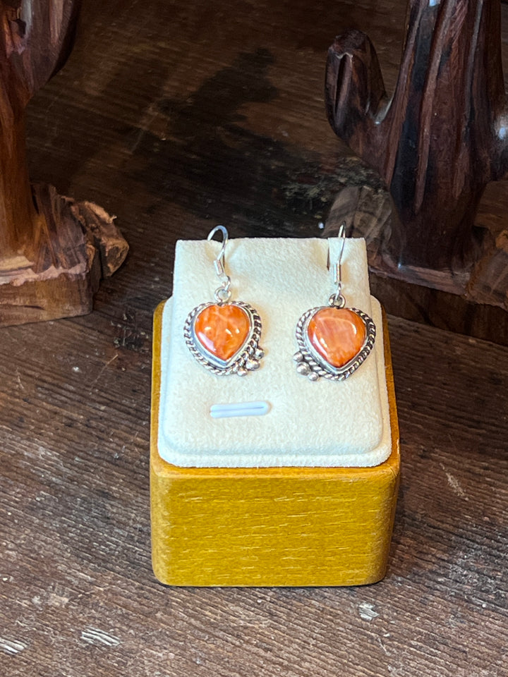 Orange Spiny Heart Earrings