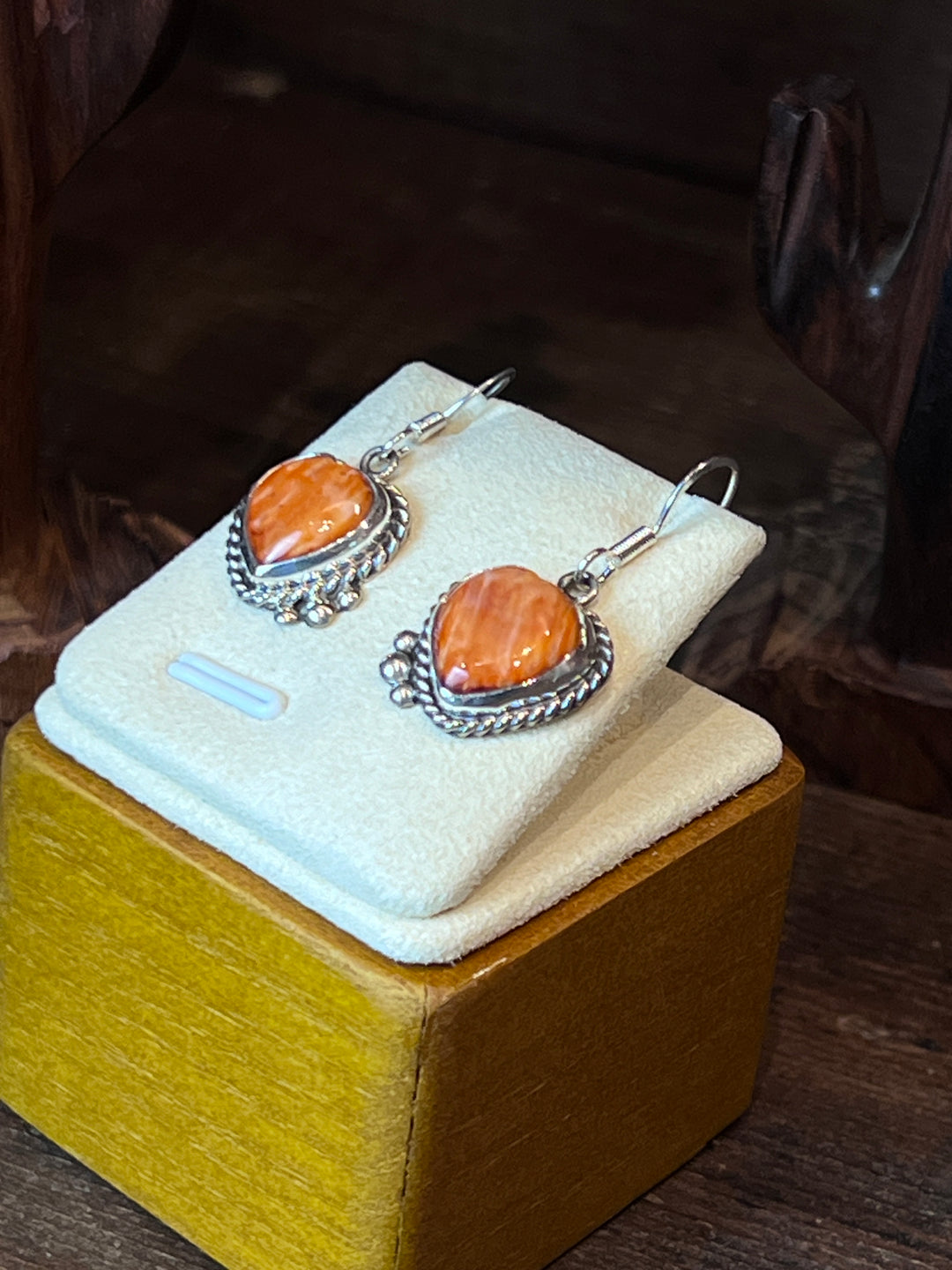 Orange Spiny Heart Earrings