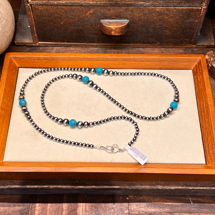 Navajo Pearls & 8mm Kingman Turquoise Necklace
