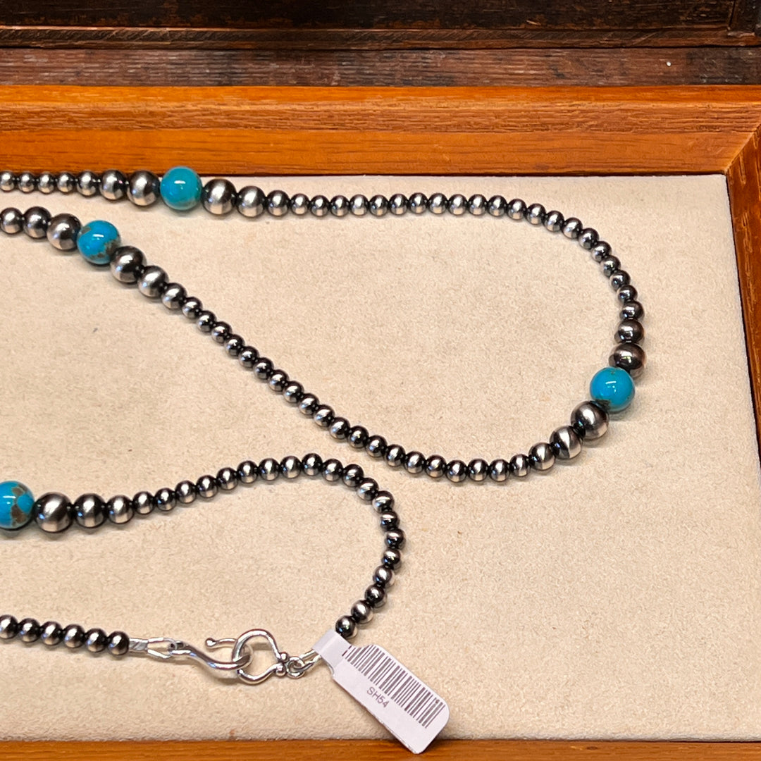Navajo Pearls & 8mm Kingman Turquoise Necklace