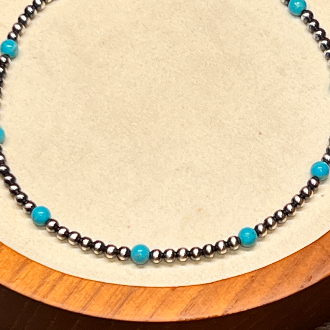 3mm Navajo Pearls & 4mm Turquoise Anklet