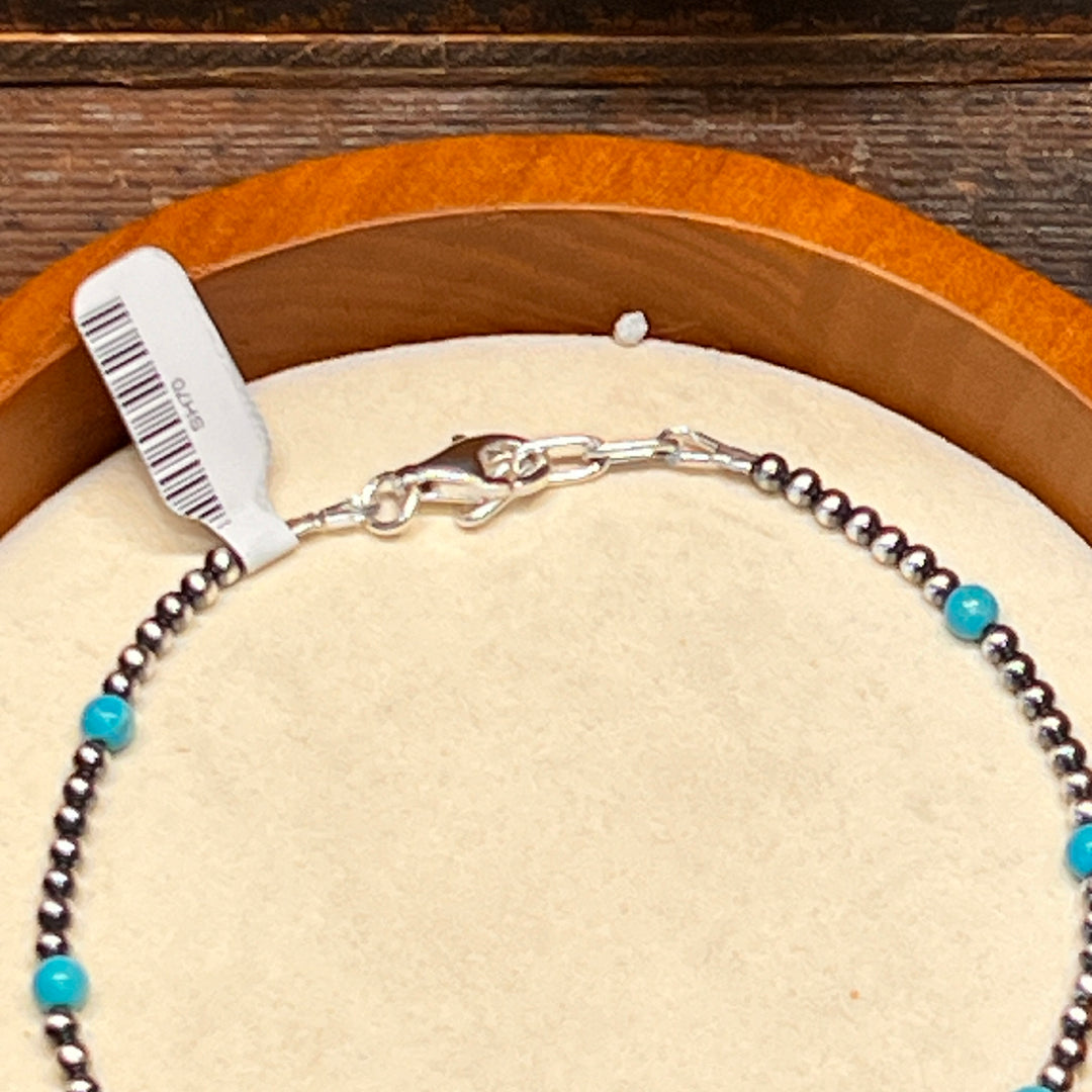 3mm Navajo Pearls & 4mm Turquoise Anklet