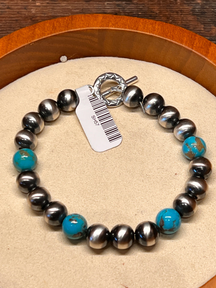 Navajo Pearls & 8mm Kingman Turquoise Bracelet