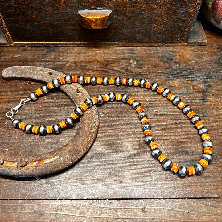 Orange Spiny Navajo Pearls Necklace 18"