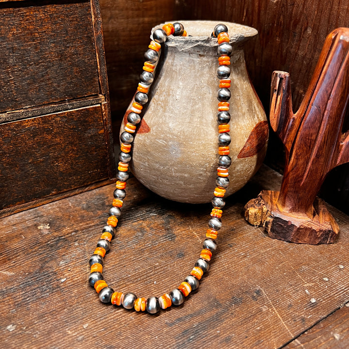 Orange Spiny Navajo Pearls Necklace 18"