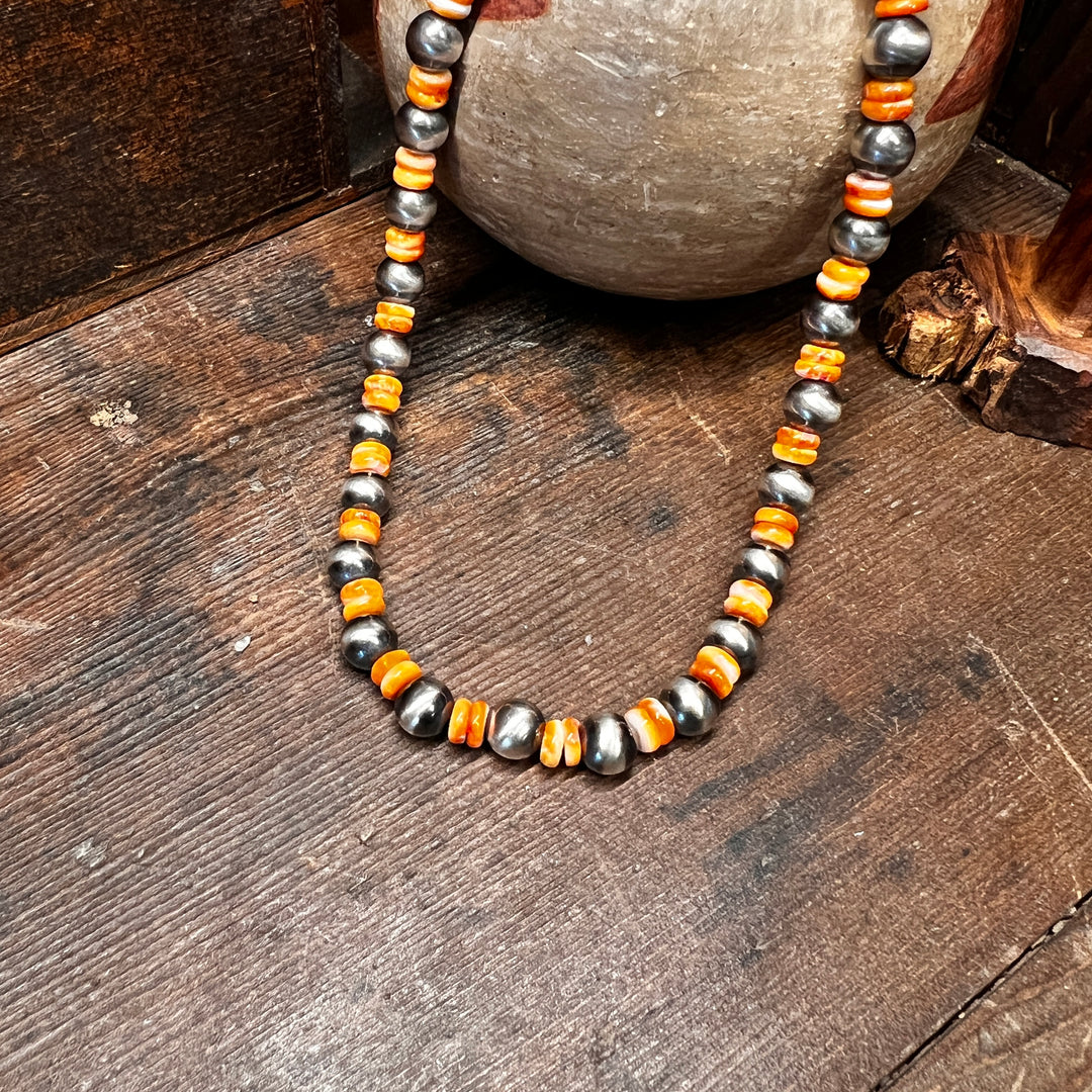 Orange Spiny Navajo Pearls Necklace 18"