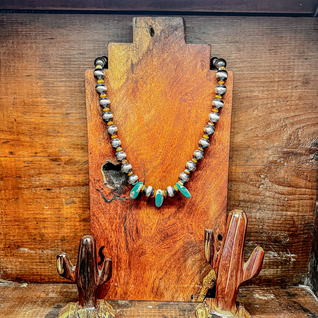 Ellsa Turquoise Orange Spiny Navajo Pearl 18" Necklace