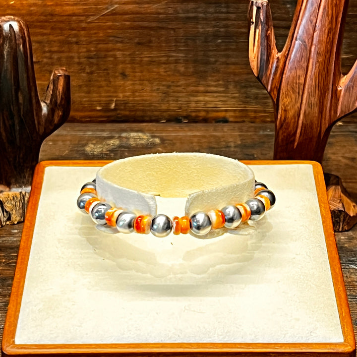 Orange Spiny Navajo Pearls Bracelet