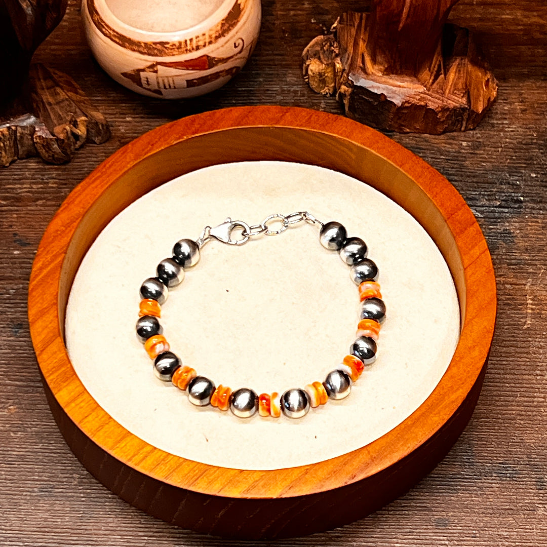 Orange Spiny Navajo Pearls Bracelet