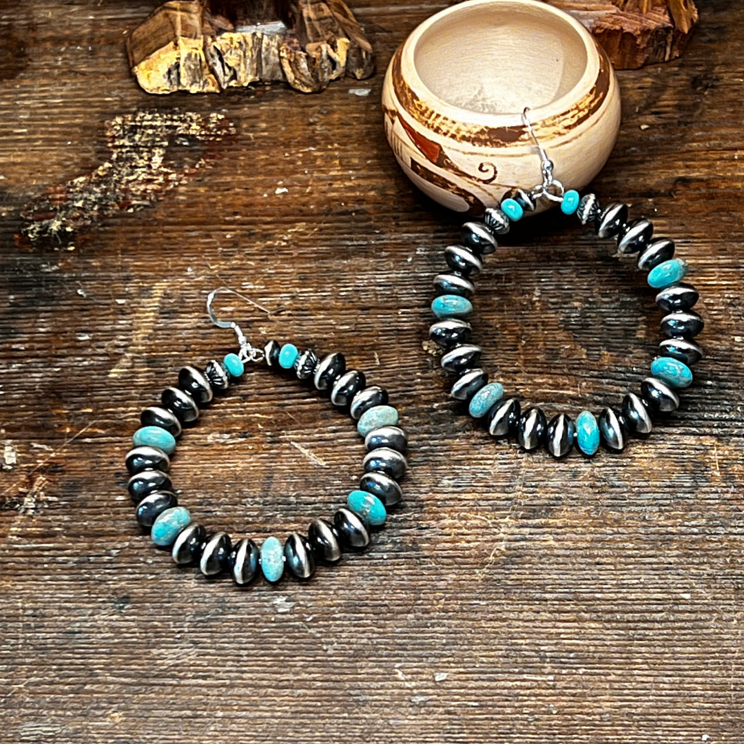 Navajo Pearls Turquoise Saucer Hoops