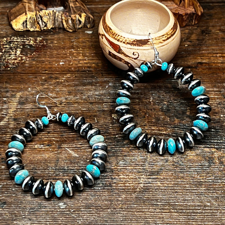 Navajo Pearls Turquoise Saucer Hoops