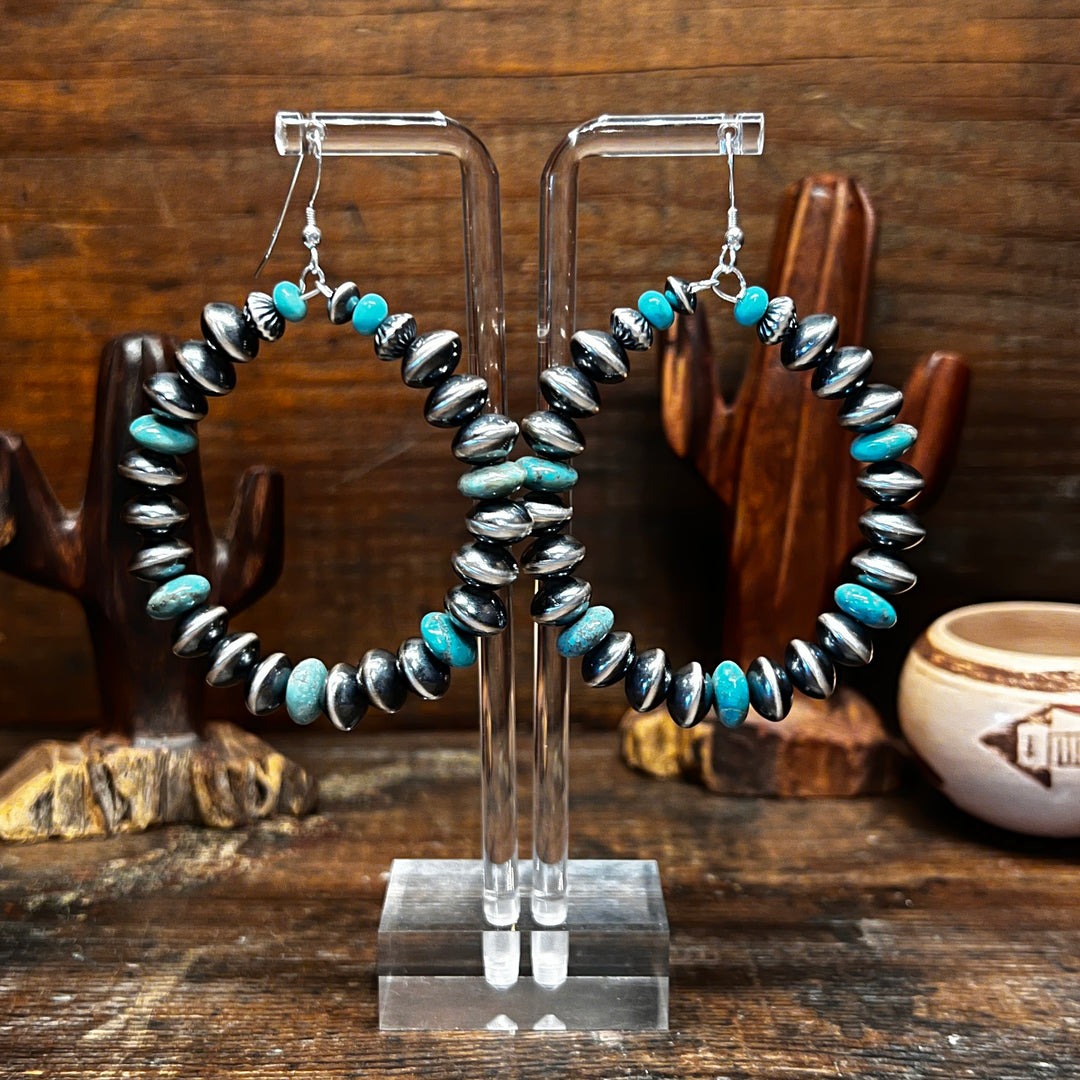 Navajo Pearls Turquoise Saucer Hoops