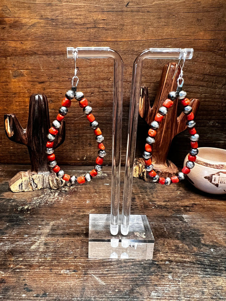 Mediterranean Coral Navajo Pearls Earrings
