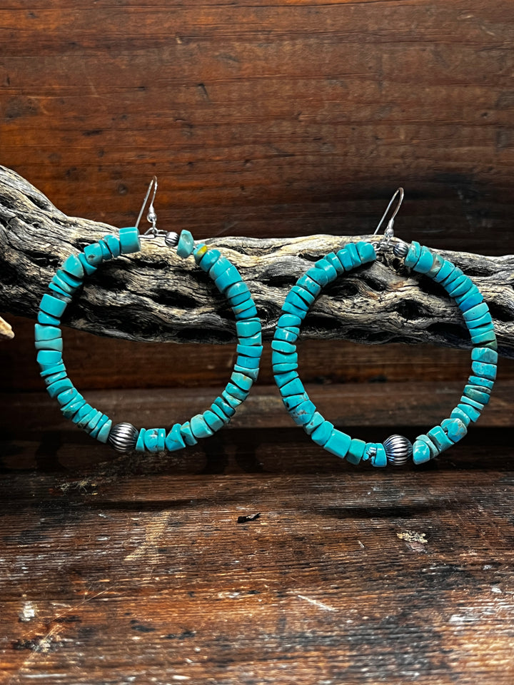 Turquoise Heishi Navajo Pearl Hoops