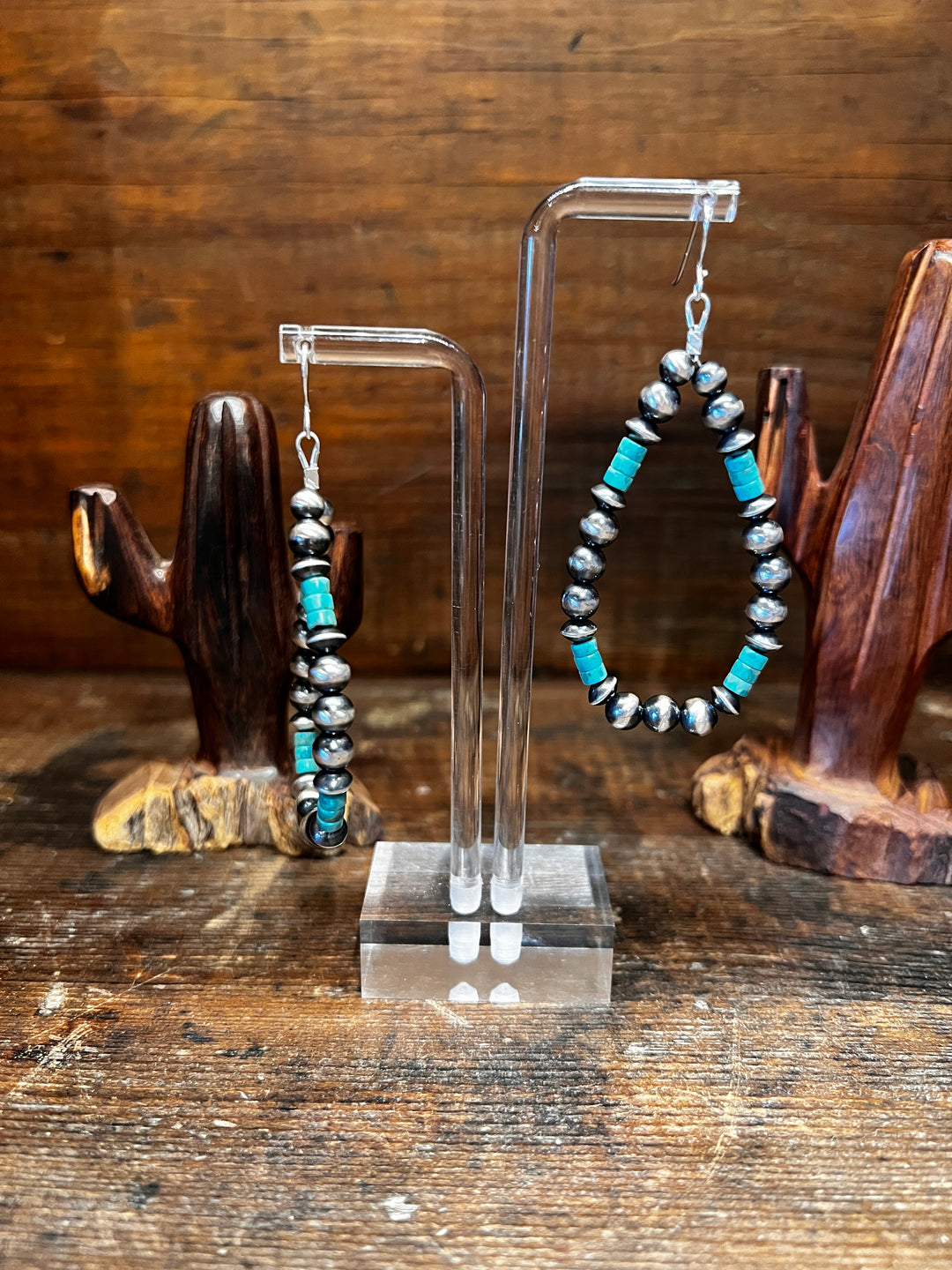 Turquoise Heishi & 5mm Navajo Pearl & Saucer Earrings